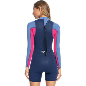 2024 Roxy Womens Prologue 2/2mm Long Sleeve Back Zip Shorty Wetsuit ERJW403063 - Dark Denim